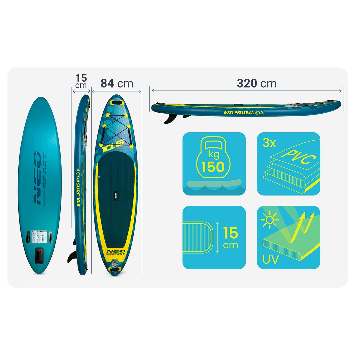 Irklentė Neo-Sport Aquasurf, 320 × 84 × 15 cm