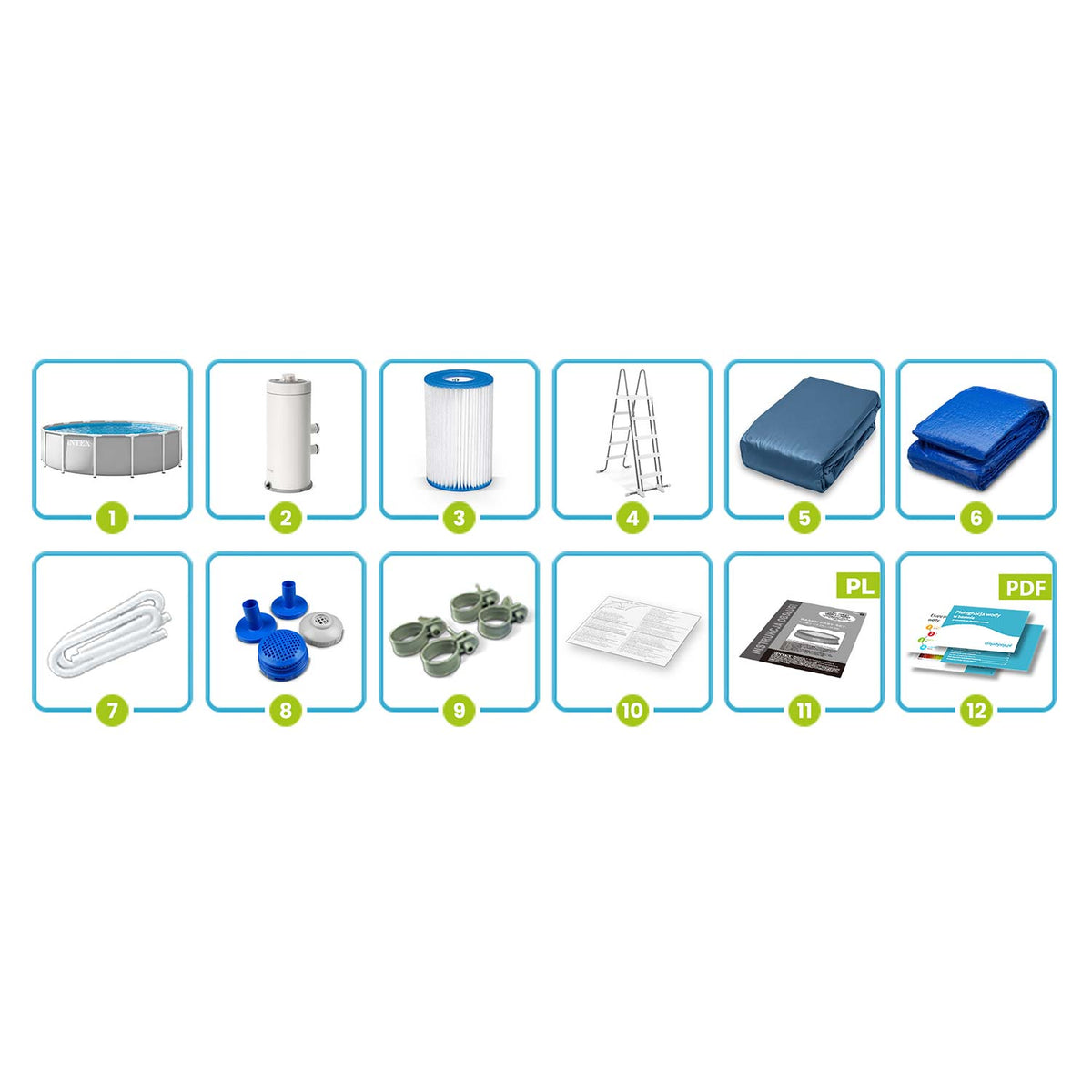 Karkasinis baseinas Intex, 457 × 107 cm, 12 dalių komplektas