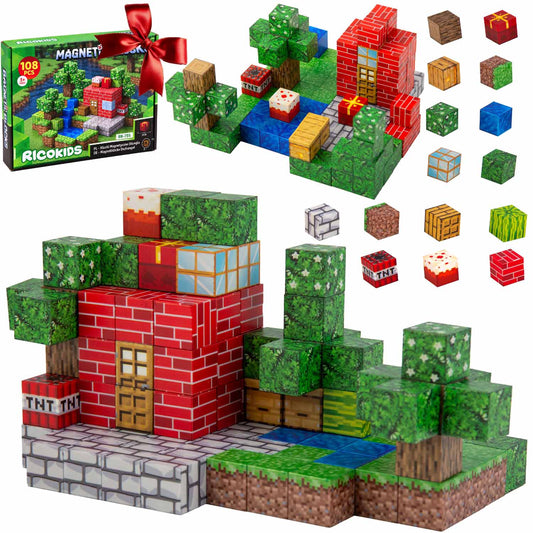 Magnetinis konstruktorius Ricokids, 108 dalys, 2 × 2 cm kaladėlės