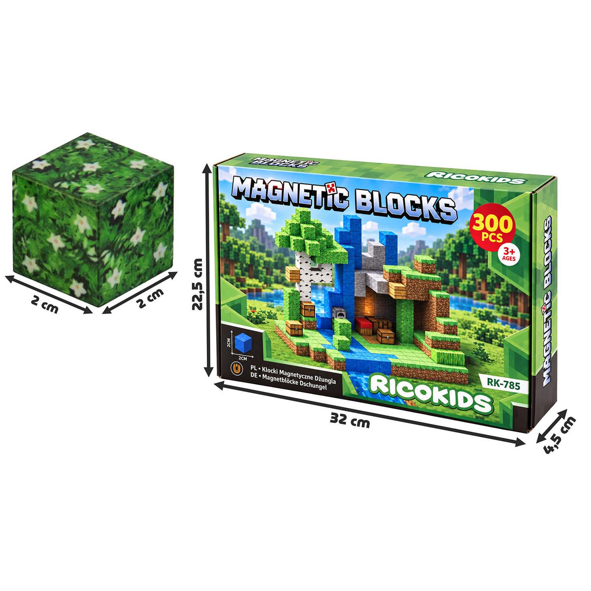 Magnetinis konstruktorius Ricokids, 300 dalių, 2 × 2 cm kaladėlės