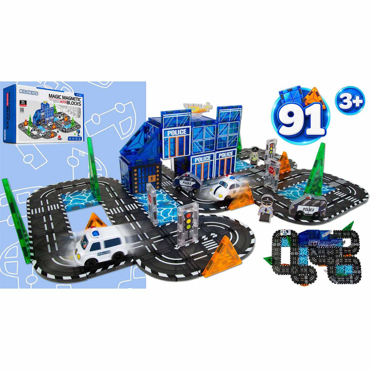 Magnetinis konstruktorius su savaeigiu policijos automobiliu Ricokids, 91 dalis