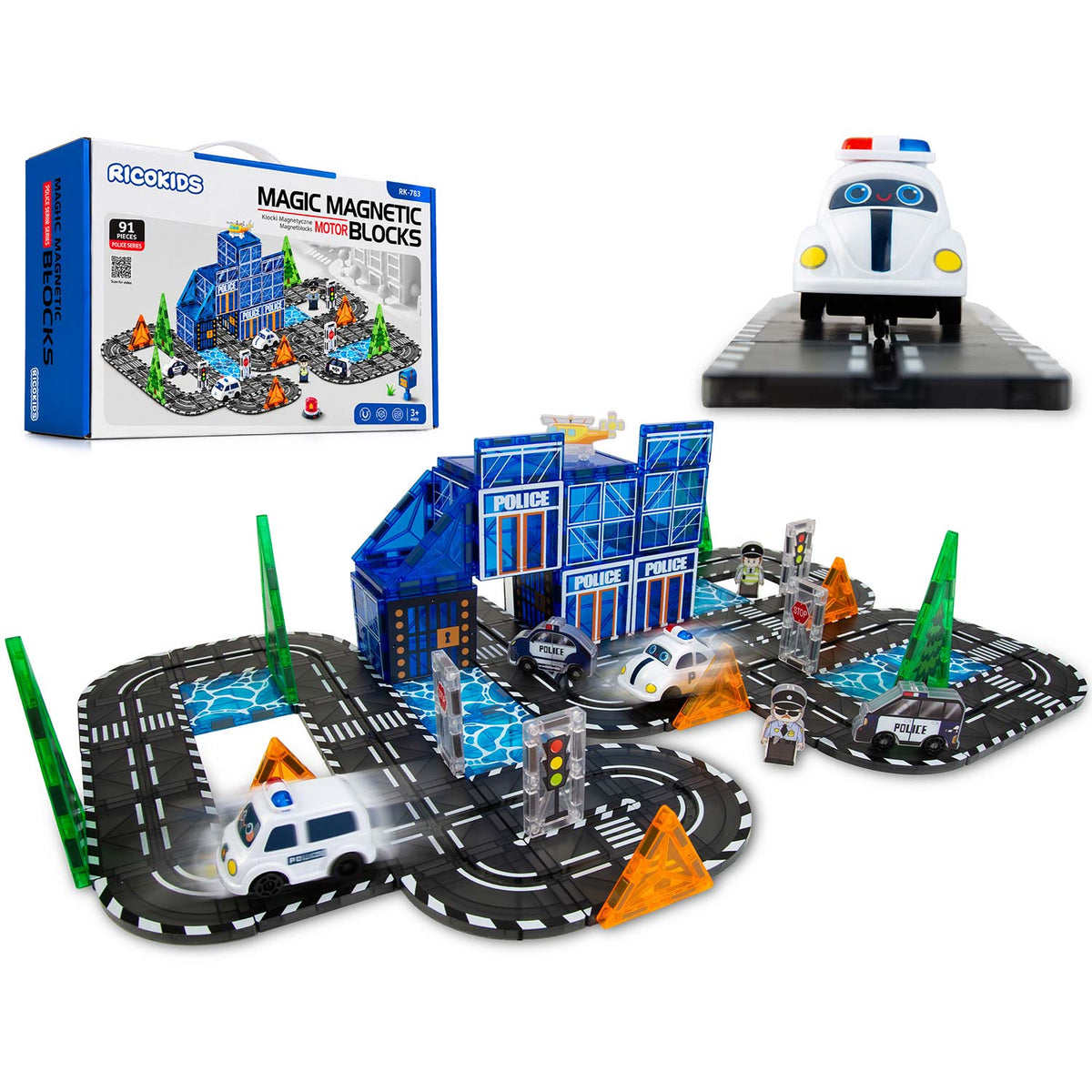 Magnetinis konstruktorius su savaeigiu policijos automobiliu Ricokids, 91 dalis
