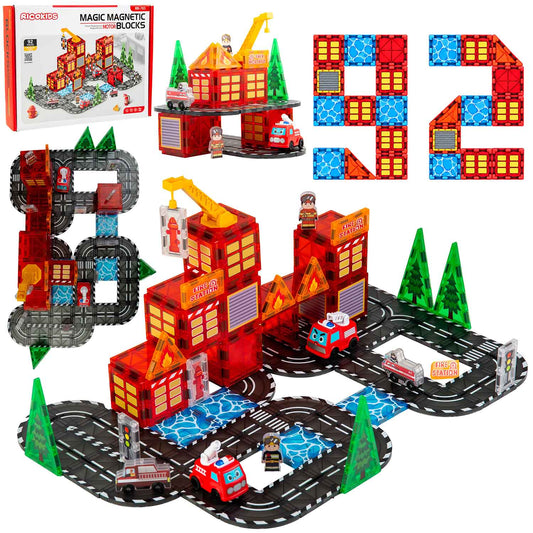 Magnetinis konstruktorius su savaeigiu gaisriniu automobiliu Ricokids, 92 dalys