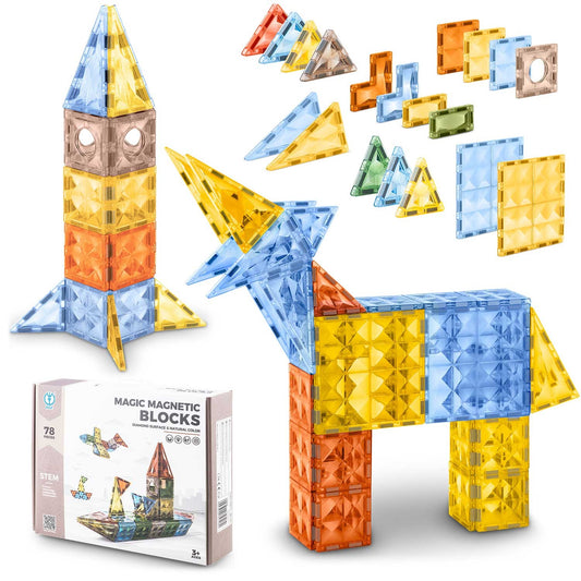 Ricokids magnetinės kaladėlės vaikams kūrybiniam žaidimui 70 dalių dėlionė