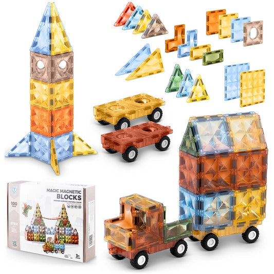 Ricokids magnetinės kaladėlės vaikams 100 dalių rinkinys lavinamasis žaislas kūrybai ir motorikai