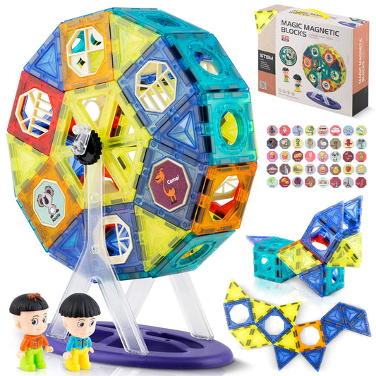 Magnetinės kaladėlės vaikams su karusele Ricokids lavinamasis žaislas daugiau nei 70 detalių kūrybiškam konstravimui