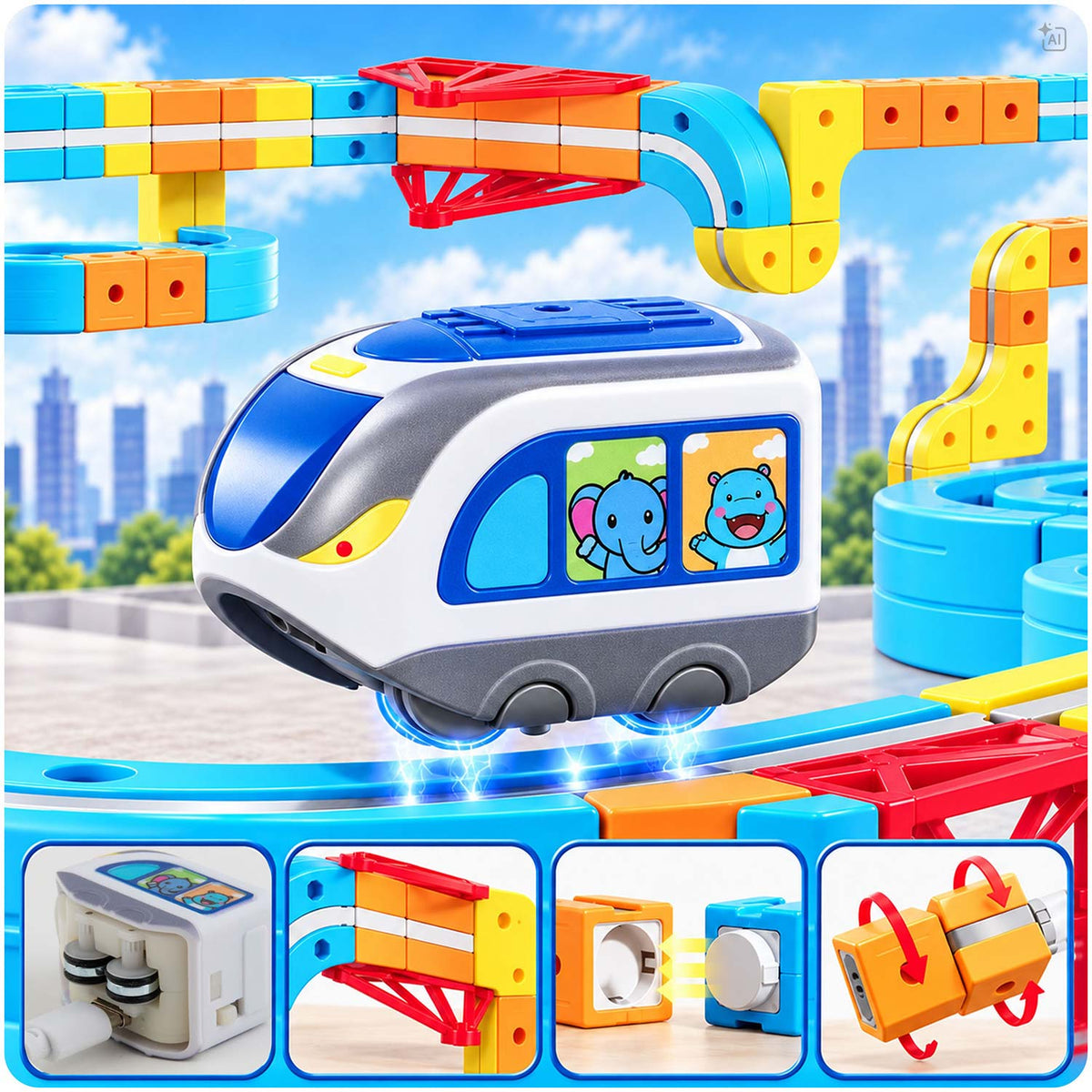 Magnetinis elektrinio traukinuko ir konstruktoriaus rinkinys Ricokids, 134 dalys