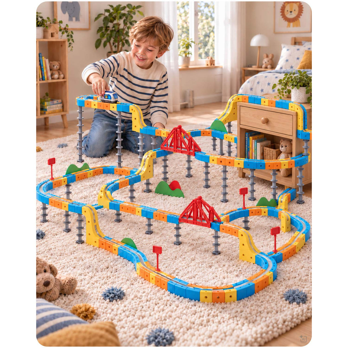 Magnetinis elektrinio traukinuko ir konstruktoriaus rinkinys Ricokids, 134 dalys