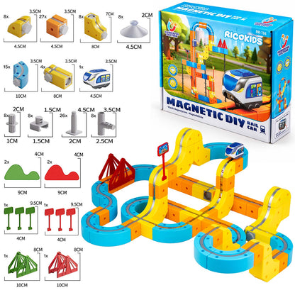 Magnetinis elektrinio traukinuko ir konstruktoriaus rinkinys Ricokids, 134 dalys