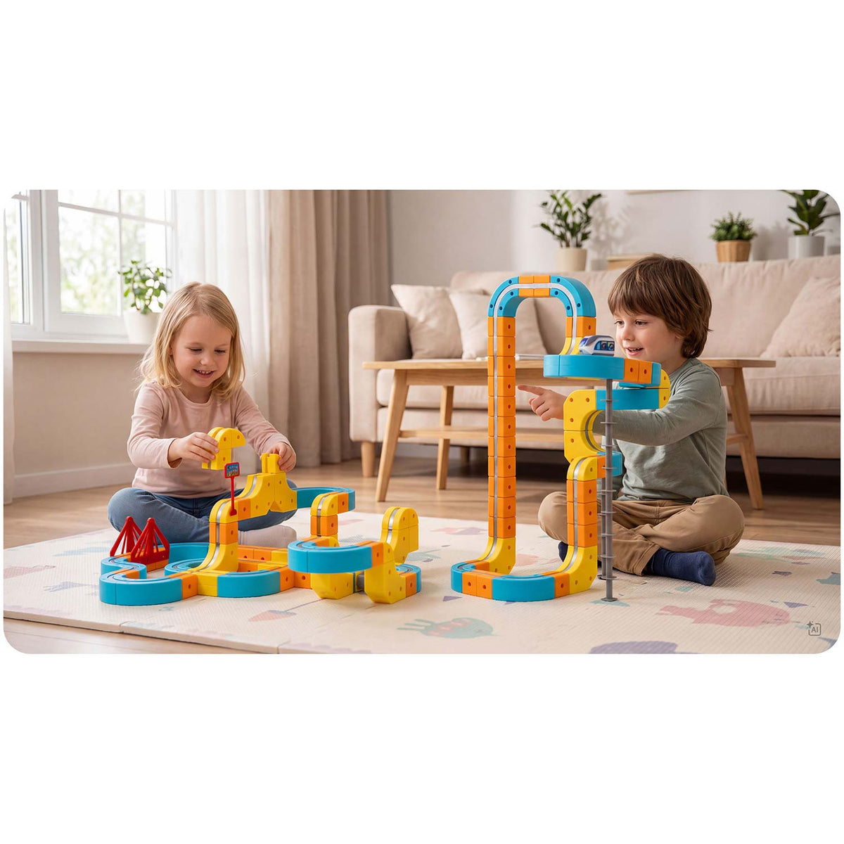 Magnetinis elektrinio traukinuko ir konstruktoriaus rinkinys Ricokids, 134 dalys