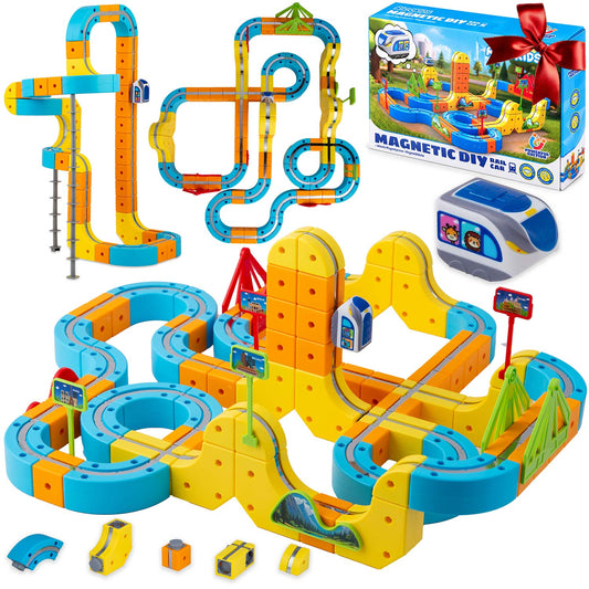 Magnetinis elektrinio traukinuko ir konstruktoriaus rinkinys Ricokids, 157 dalys