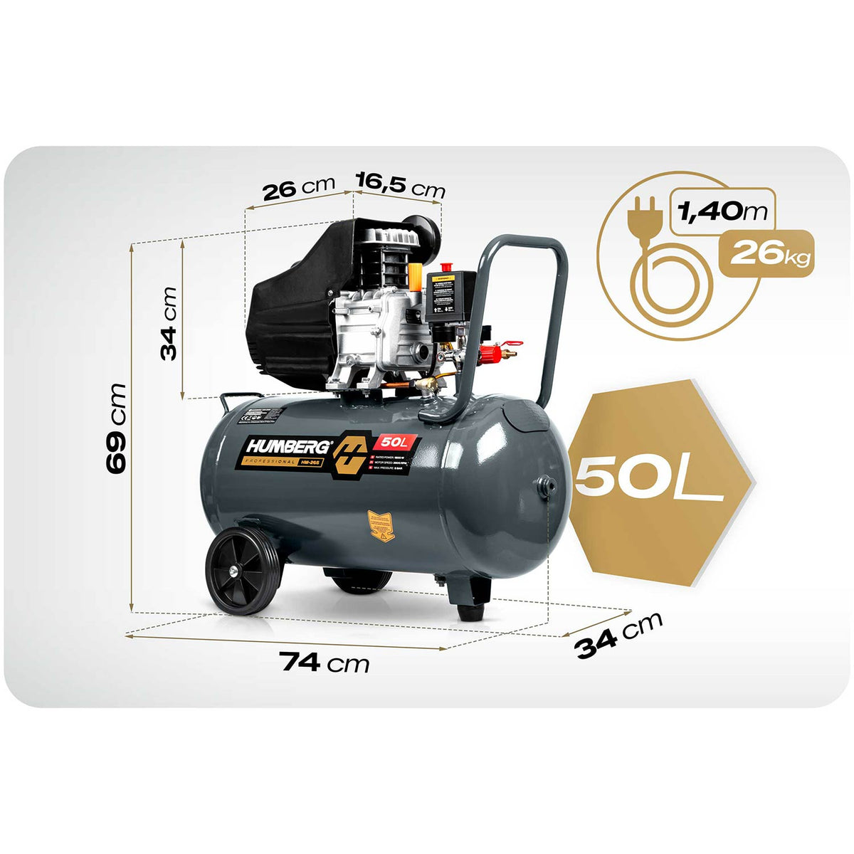 Tepalinis oro kompresorius Humberg, 50 l