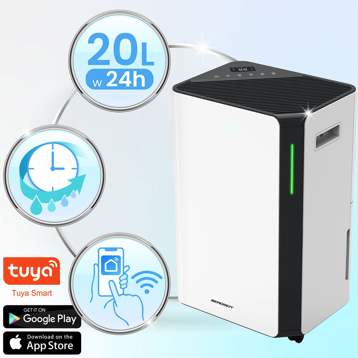 Kompresorinis oro sausintuvas Berdsen, 20 l/24 val., Wi-Fi, baltas