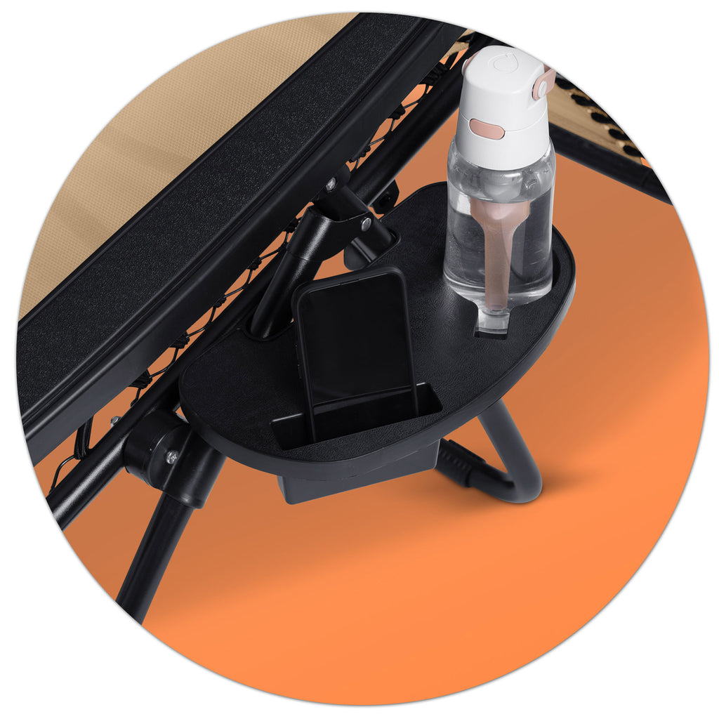 Sulankstomas sodo gultas Sofotel ChillWell smėlinis lauko poilsiui kempingui terasai su staliuku ir pagalvėle