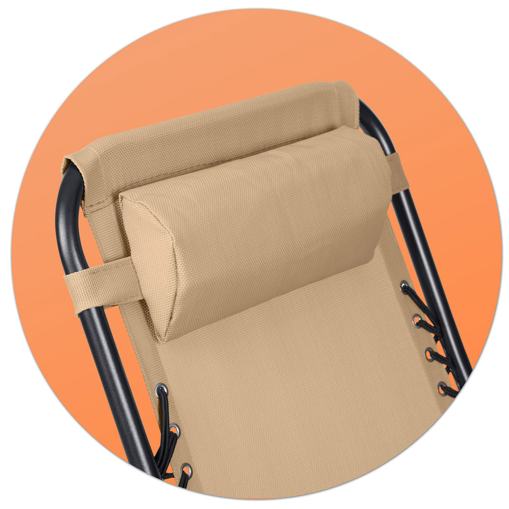 Sulankstomas sodo gultas Sofotel ChillWell smėlinės spalvos su reguliuojamu atlošu ir šoniniu staliuku poilsiui lauke