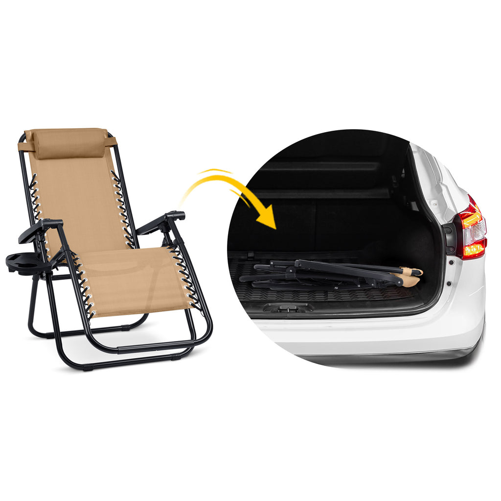 Sulankstomas sodo gultas Sofotel ChillWell smėlio spalvos su reguliuojamu atlošu ir šoniniu staliuku poilsiui lauke