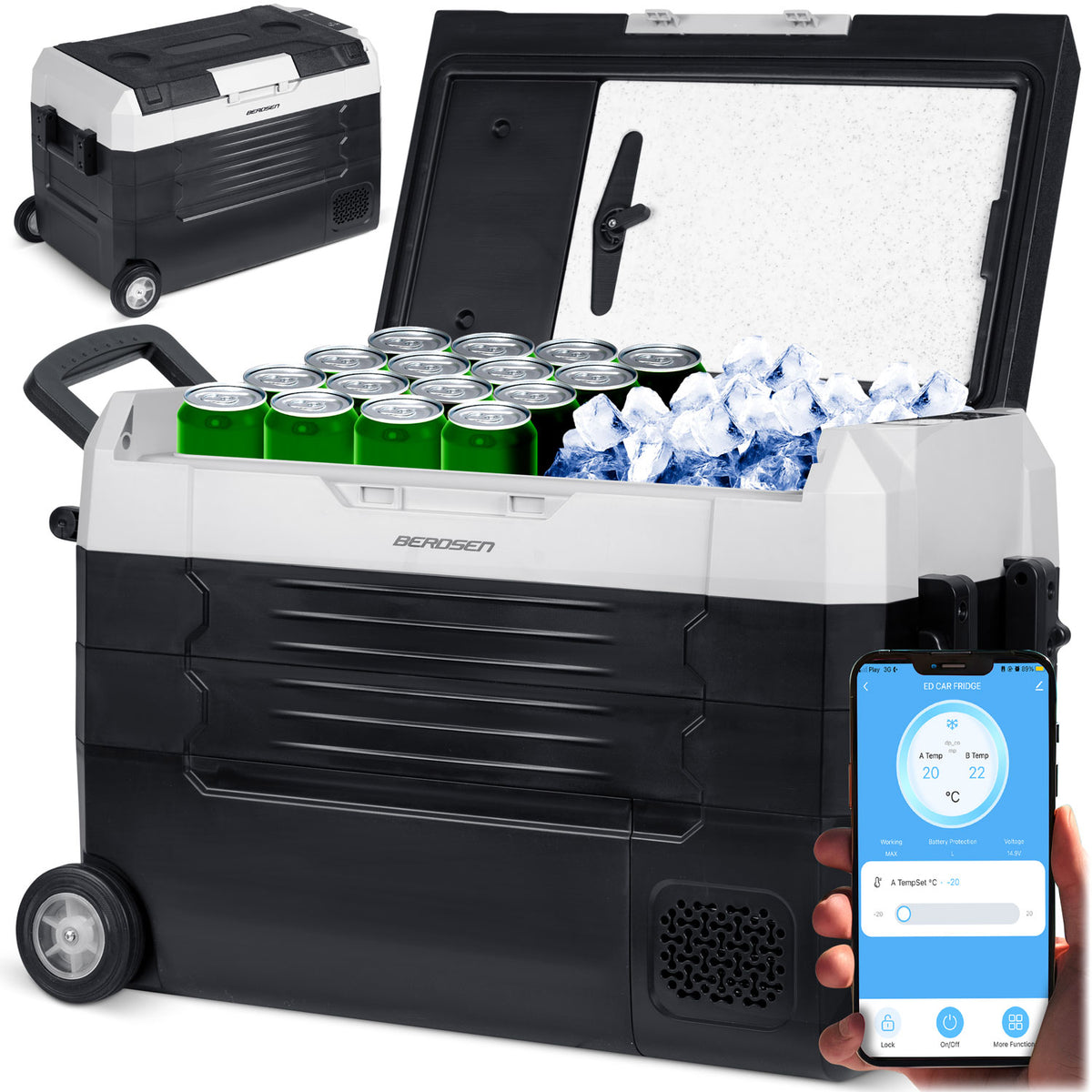 Kelioninis kompresorinis šaldytuvas Icemax 400 40 litrų dviejų kamerų juodai pilkas