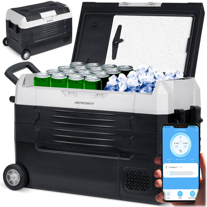 Kelioninis kompresorinis šaldytuvas Icemax 400 40 litrų dviejų kamerų juodai pilkas