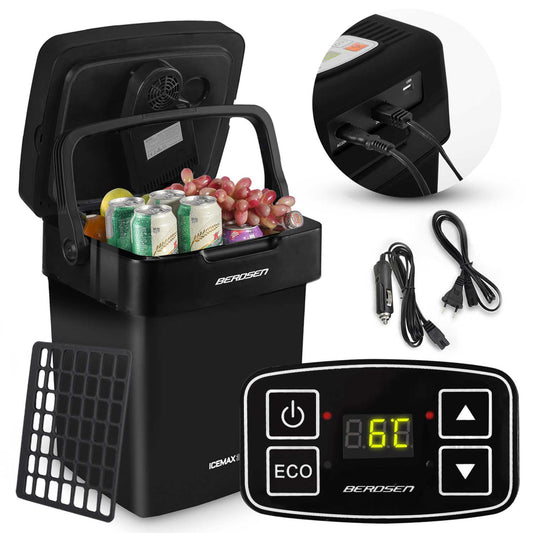 Berdsen Icemax 29L turistinis šaldytuvas su ECO režimu ir USB jungtimi juodas kelioninis auto šaldytuvas maistui ir gėrimams vėsinti