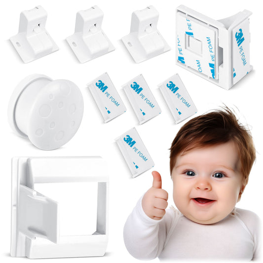 Ricokids magnetinės spintelių apsaugos vaikams 4 vnt saugos užraktai be gręžimo balti