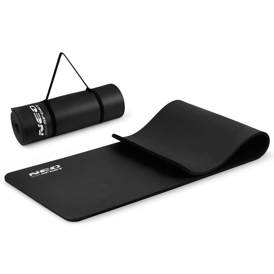 Juodas storas treniruočių kilimėlis 183x60 cm Neo-Sport NBR joga pilatesas fitnessas sporto kilimėlis