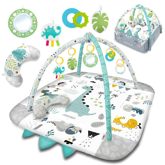 Interaktyvus mokomasis kūdikių žaidimų kilimėlis Nessi Ricokids 110x100 cm su žaislais ir tummy time pagalvėle