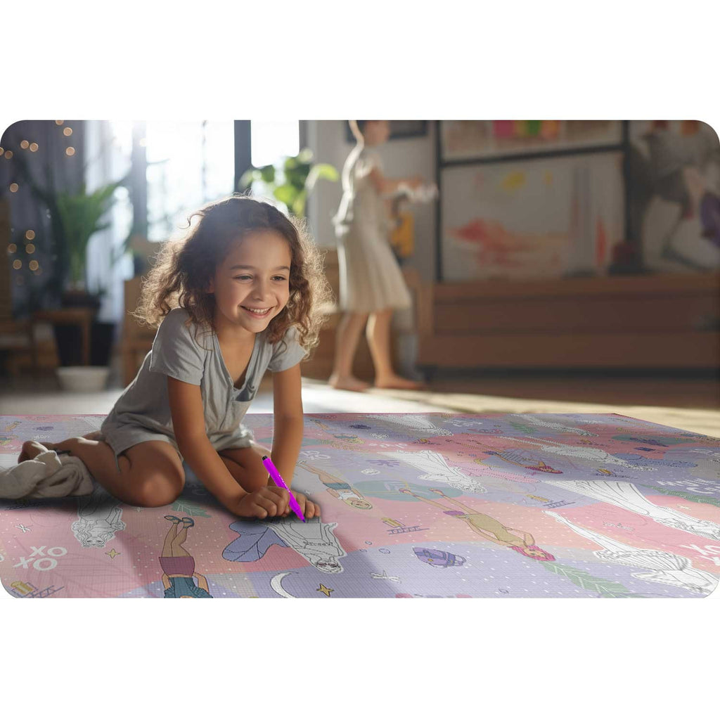 Didelis ritininis putplasčio spalvinimo kilimėlis vaikams Ricokids 200x120 cm su flomasteriais žaidimams ir kūrybai