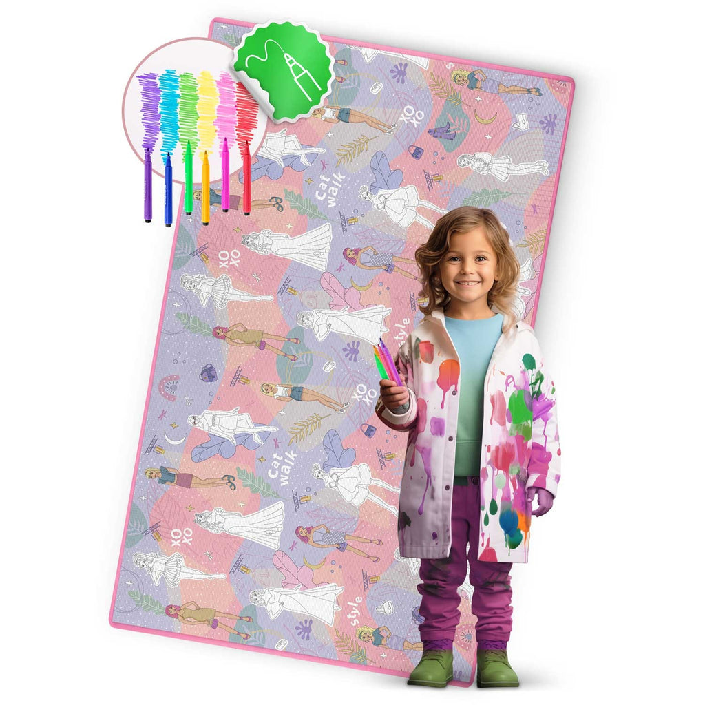 Didelis spalvinimo kilimėlis vaikams Ricokids 200x120 cm su mazakais piešimui ir lavinimui