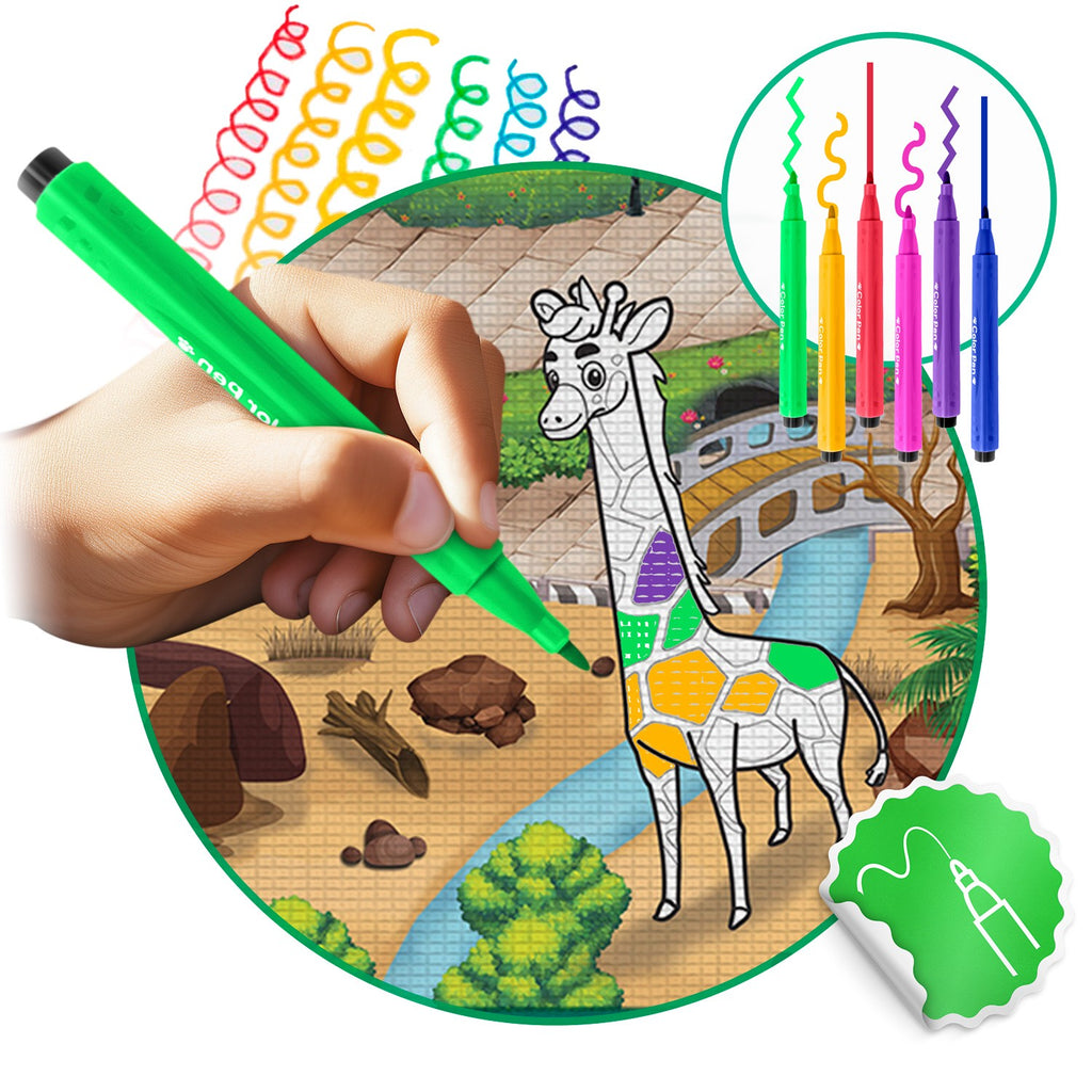 Vaikiškas spalvinimo kilimėlis Ricokids RK-343 200x120 cm su flomasteriais edukacinei veiklai ir kūrybiniams žaidimams