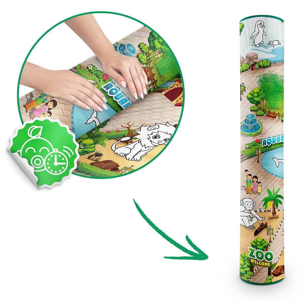 Vaikiškas ritininis spalvinimo kilimėlis Ricokids RK-343 200x120 cm su flomasteriais žaidimams ir mokymuisi