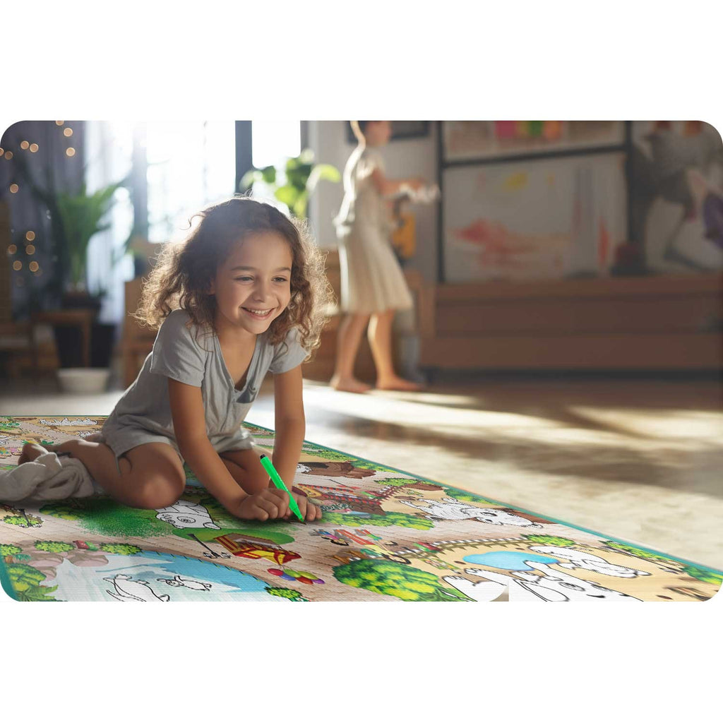 Ritininis spalvinimo kilimėlis vaikams Ricokids 120x90 cm su flomasteriais iš EVA putplasčio
