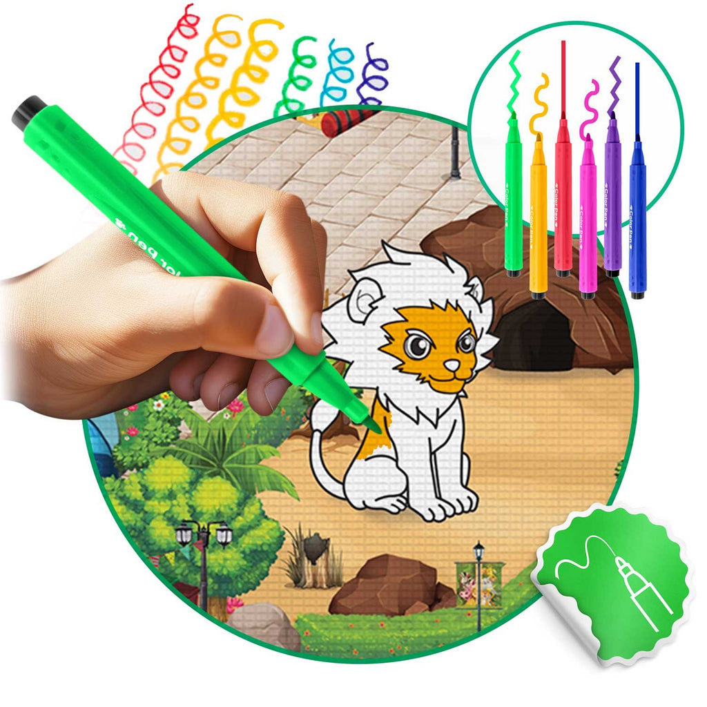 Vaikiškas XXL ritininis spalvinimo kilimėlis Ricokids 120x90 cm su flomasteriais iš EVA putplasčio