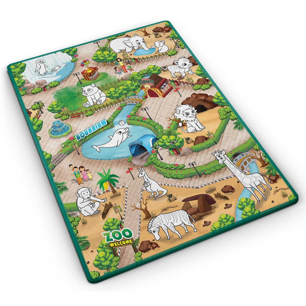 Vaikiškas ritininis spalvinimo kilimėlis Ricokids 120x90 cm su flomasteriais EVA putplastis žaidimų kilimas vaikams lavinimui ir kūrybai