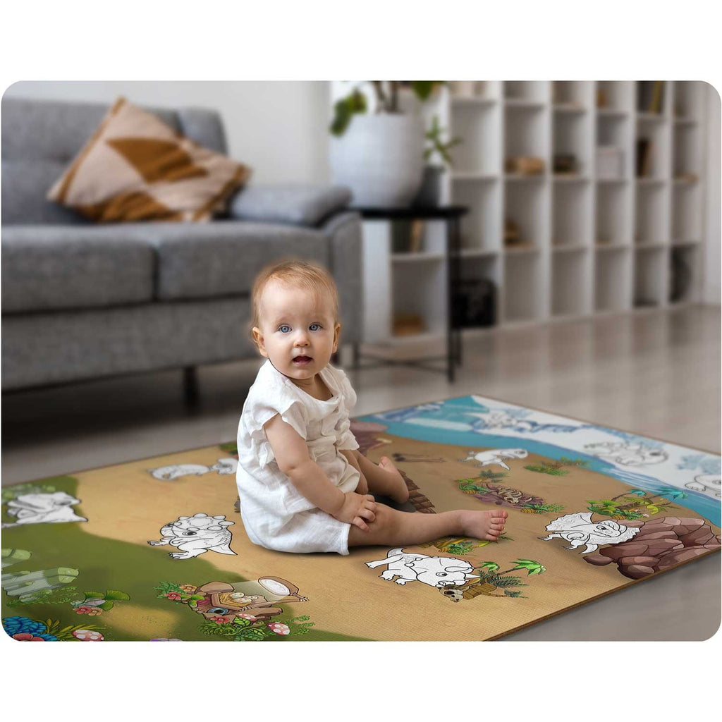 Ritininis spalvinimo kilimėlis vaikams Ricokids RK-344 120x90 cm su flomasteriais edukacinis putplasčio žaidimų kilimėlis