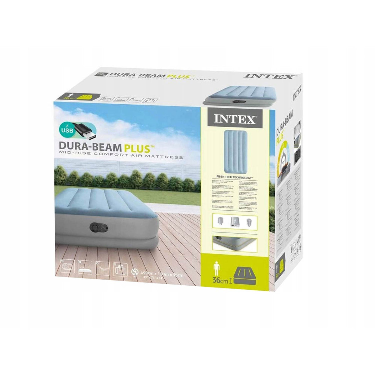 Pripučiamas čiužinys su USB pompa Intex, 191 × 99 × 36 cm