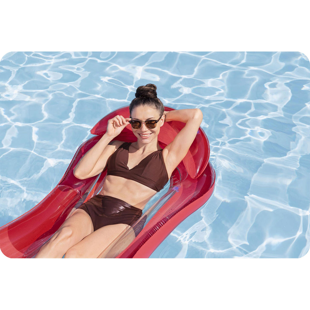 Bestway raudonas pripučiamas plaukimo čiužinys su atlošu 160x84 cm poilsiui baseine ar prie jūros