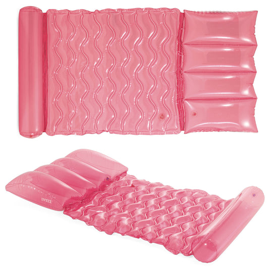 Pripučiamas rožinis plaukimo čiužinys hamakas paplūdimiui ir baseinui 173x89 cm PVC