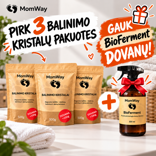 MomWay rinkinys: 3 balinimo kristalų pakuotės ir BioFerment dėmių išėmiklis dovanų