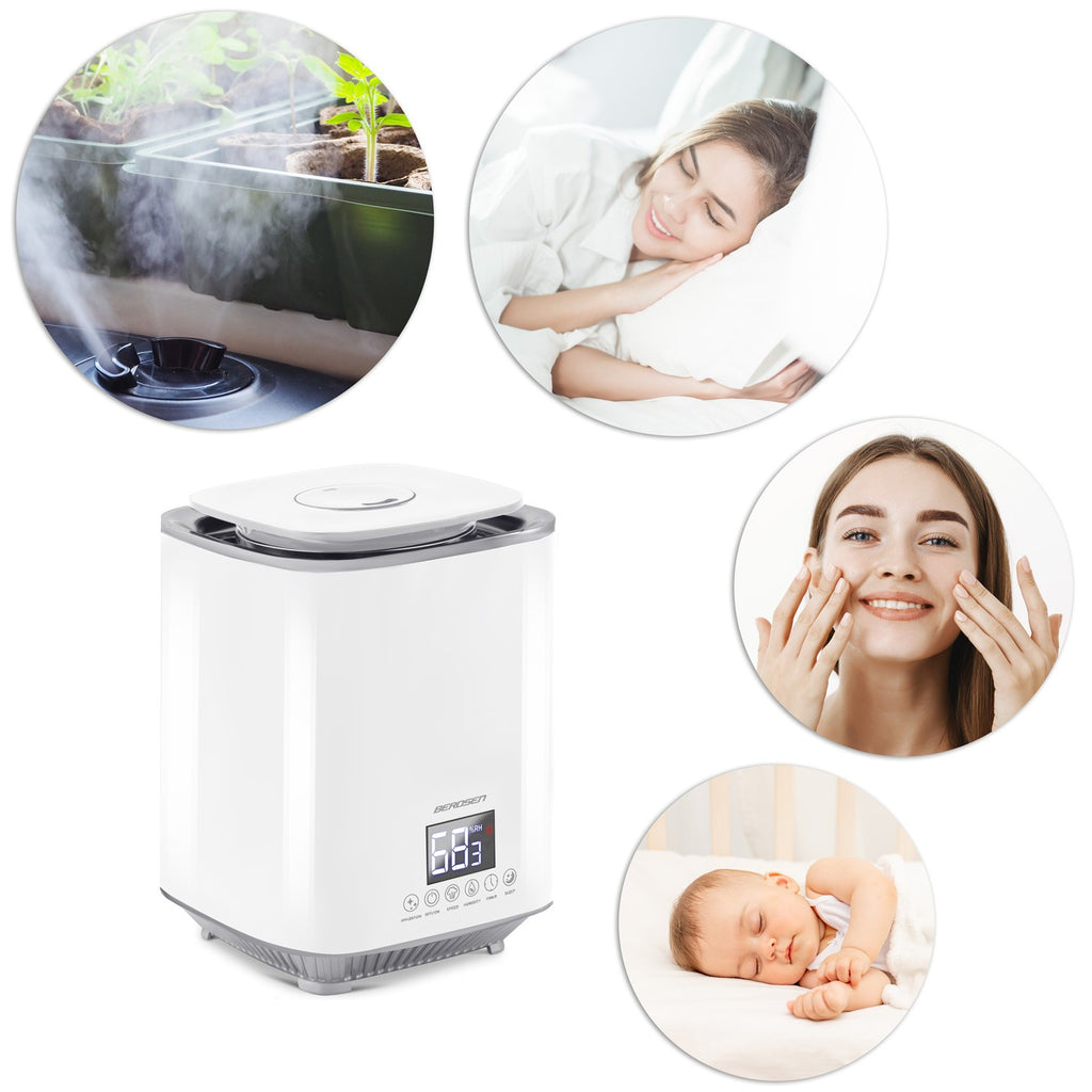 Berdsen ultragarsinis oro drėkintuvas su jonizacija aromaterapija ir LED ekranu baltas modelis BD-502