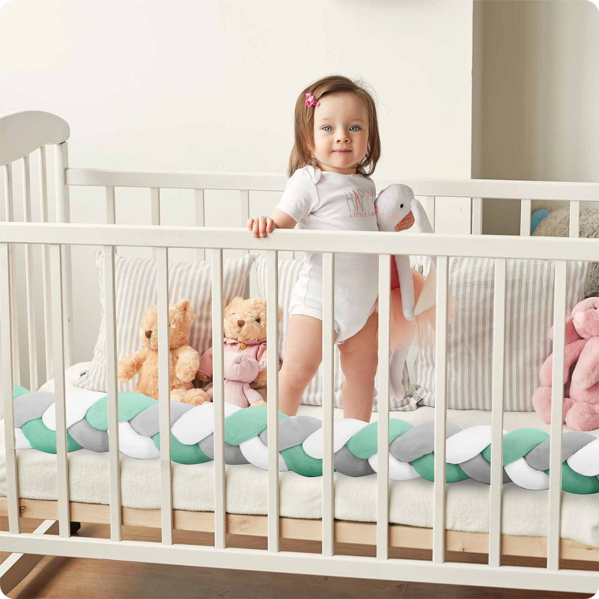 Vaikiškos lovytės buferis Ricokids 3 m mėtų pilka kūdikio apsauga nuo smūgių ir skersvėjų