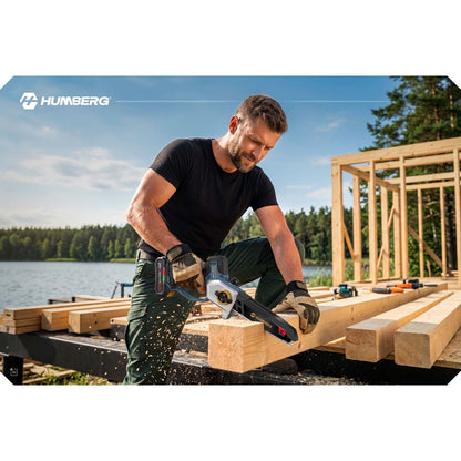Akumuliatorinis šakų pjūklas Humberg, 2 × 2 Ah, 10 ir 8 colių