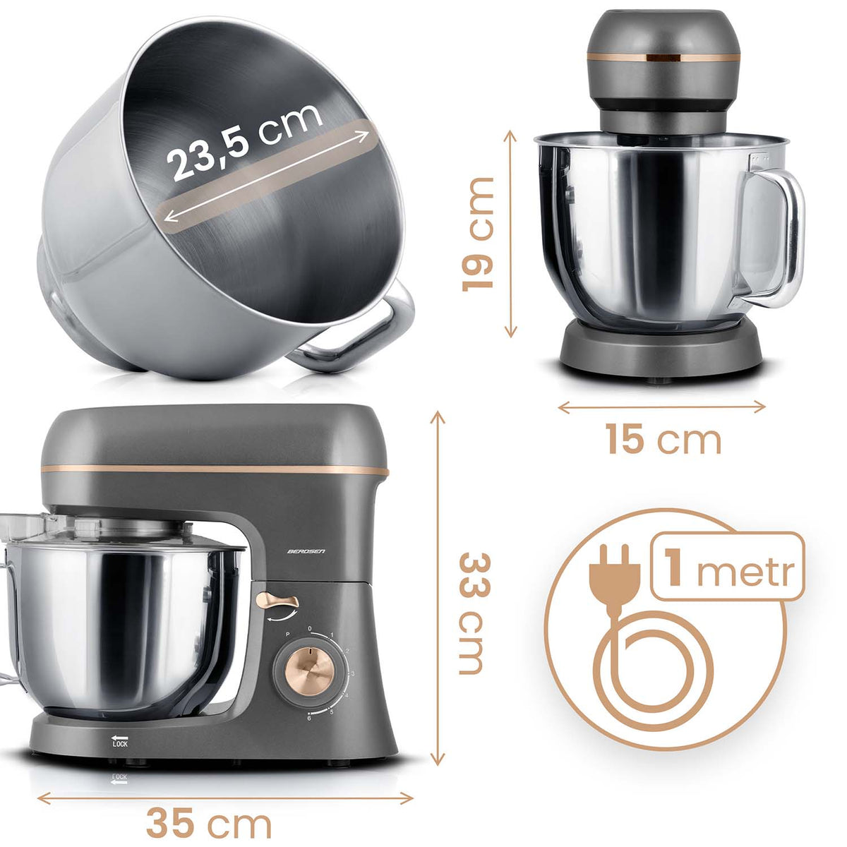 Planetarinis virtuvinis kombainas Berdsen, 3 viename, 6 l, 1400 W