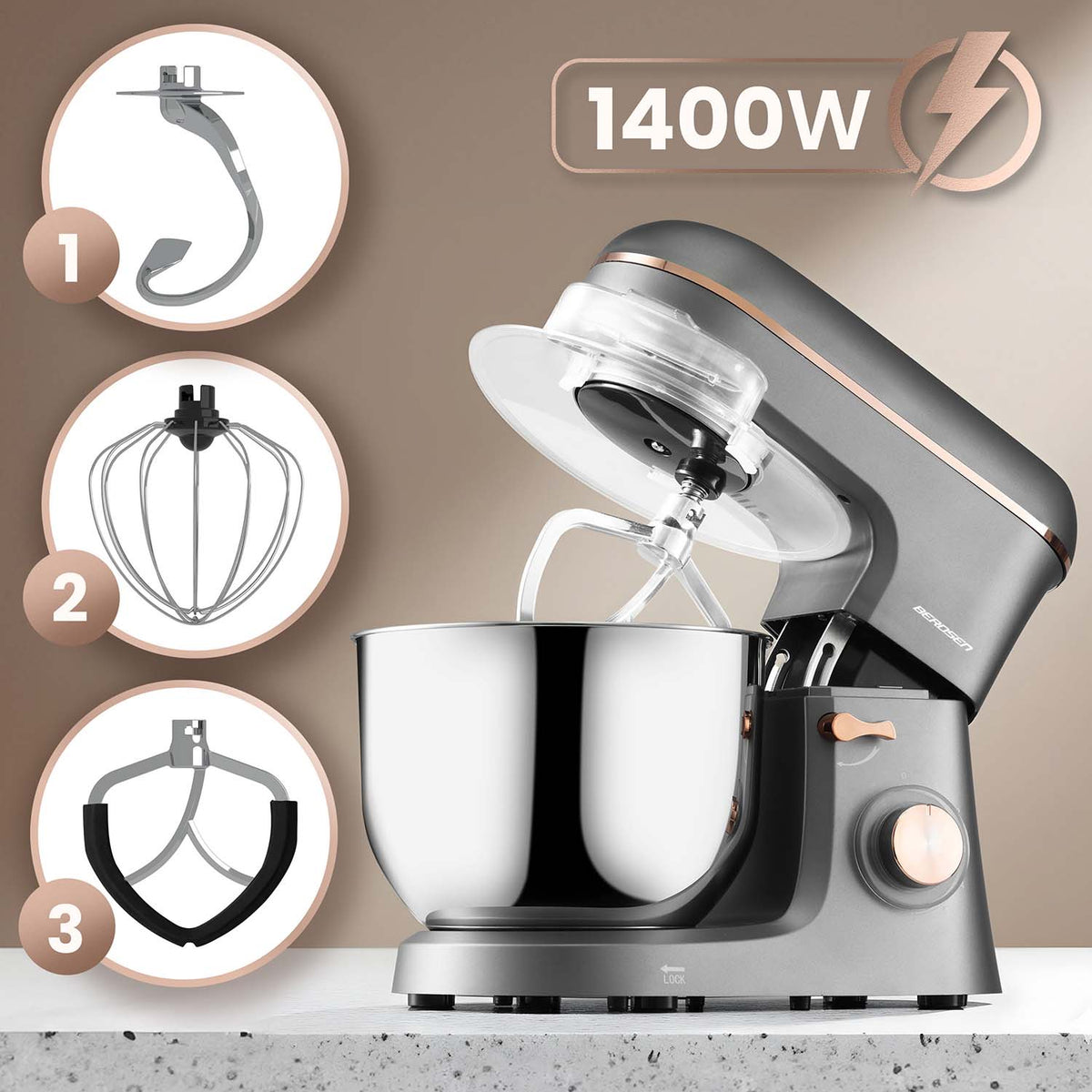 Planetarinis virtuvinis kombainas Berdsen, 3 viename, 6 l, 1400 W