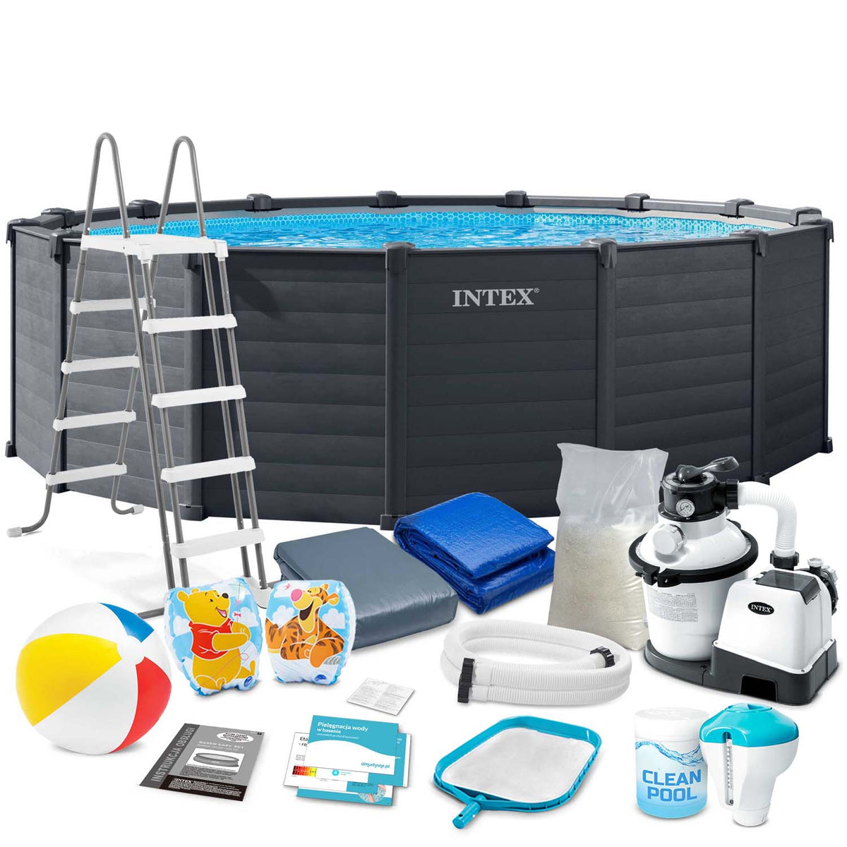 Plieninių sienelių baseinas Intex, 478 × 124 cm, 18 dalių komplektas