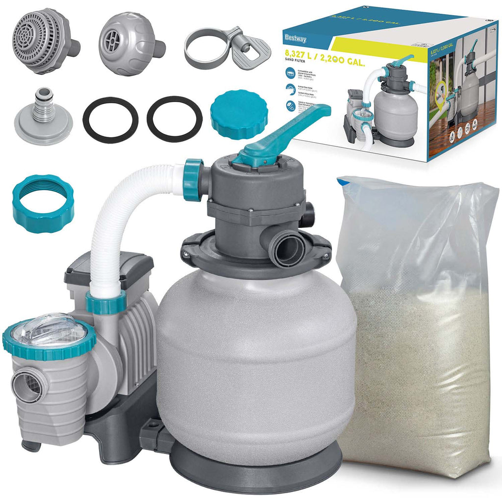 Smėlio siurblys baseinui Bestway 58499 8327 l/h su 25 kg kvarcinio smėlio vandens filtravimui