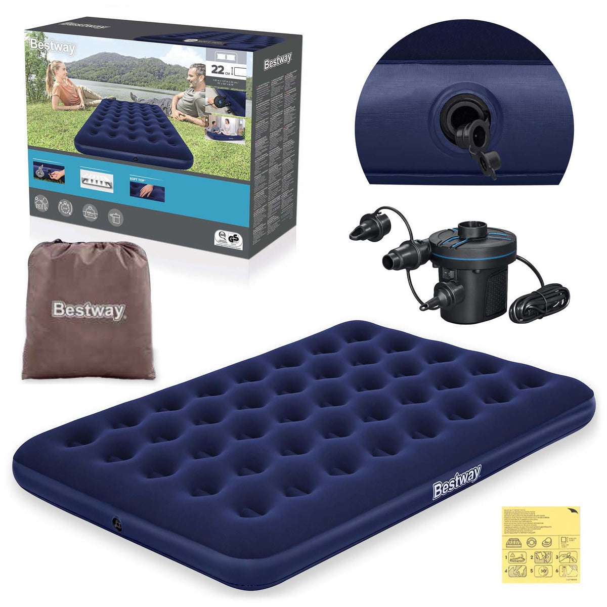 Pripučiamas čiužinys su elektrine pompa Bestway, 191 × 137 × 22 cm