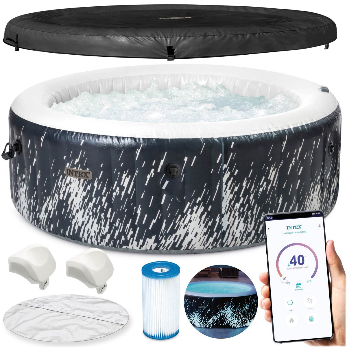Pripučiamas SPA Intex Glow Deluxe, 4 asmenims, su LED