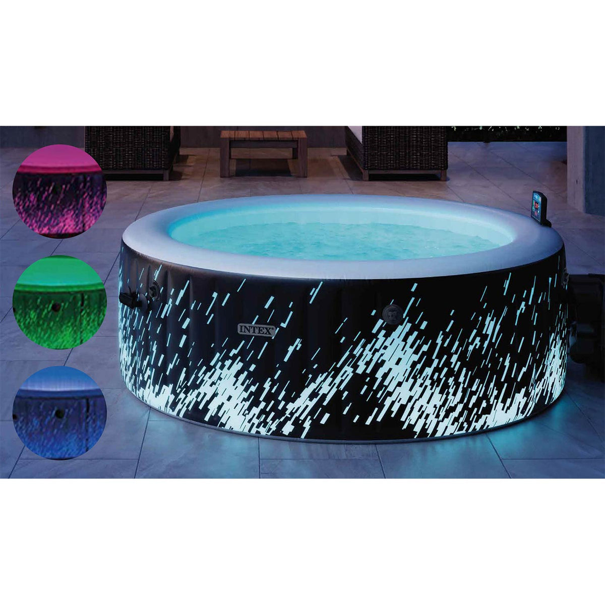 Pripučiamas SPA Intex Glow Deluxe, 4 asmenims, su LED