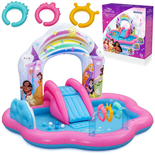 Pripučiamas žaidimų centras su čiuožykla Bestway Disney Princess, 221 × 193 × 140 cm