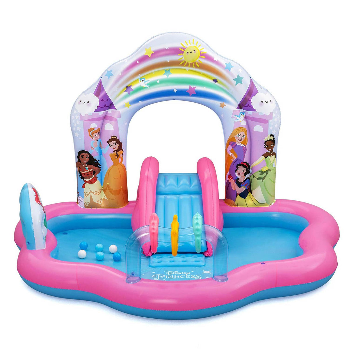 Pripučiamas žaidimų centras su čiuožykla Bestway Disney Princess, 221 × 193 × 140 cm